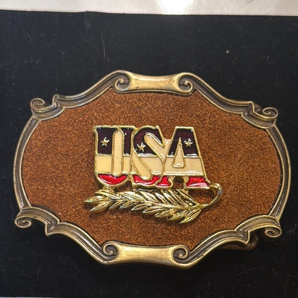 Vintage 1978 USA Belt Buckle with Gold Accents